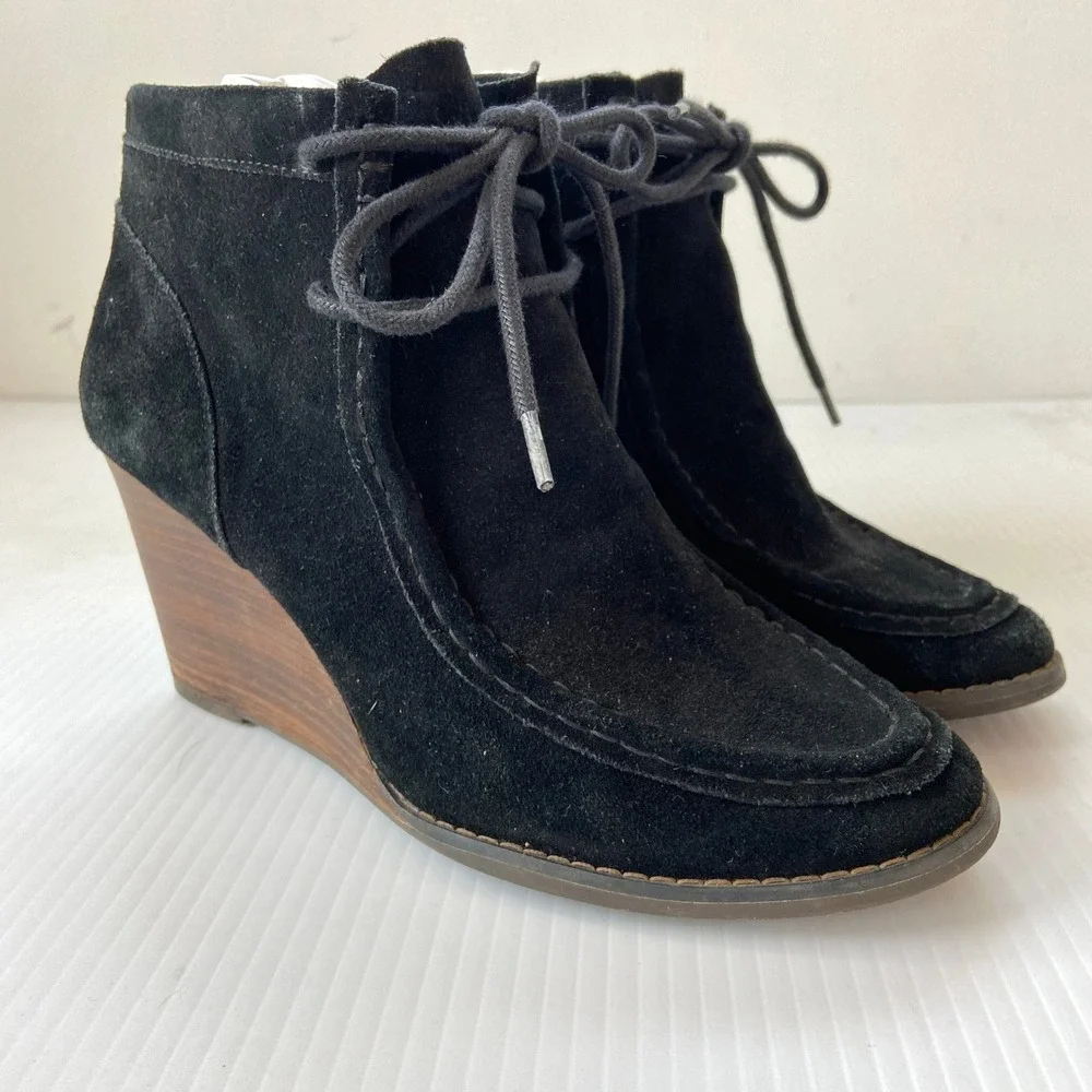 Lucky Brand Ysabel Wedge Bootie Black Suede Womens‎ 8.5